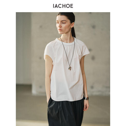 棉仓3621504025-IACHOE后背小V领短袖衬衫 商品图2