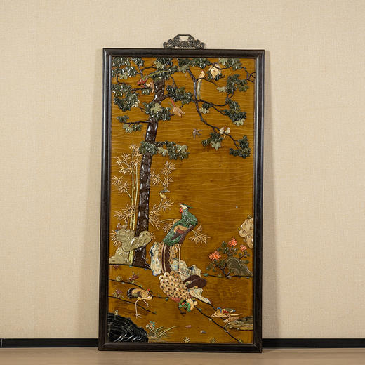 清	红木镶漆地百宝嵌百鸟朝凤挂屏 商品图0