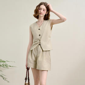 西遇宽松五分裤套装女夏季新款浅绿色无袖马甲上衣两件套K0050948