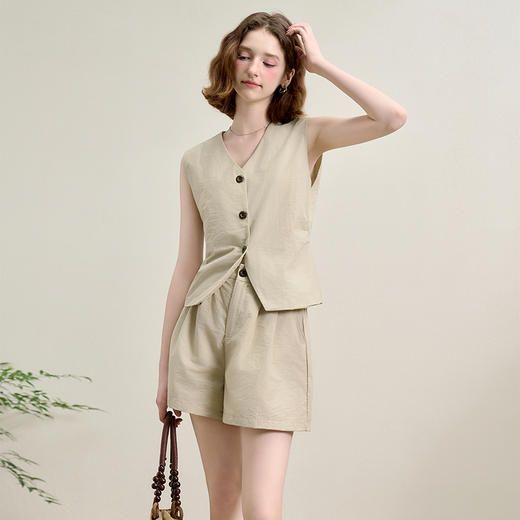西遇宽松五分裤套装女夏季新款浅绿色无袖马甲上衣两件套K0050948 商品图0