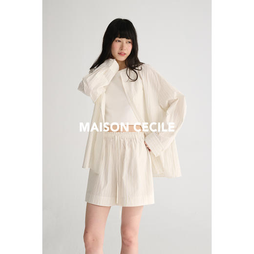 MAISON CECILE 松弛立体条纹肌理感圆领廓形衬衫/松紧腰短裤/长裤 商品图4