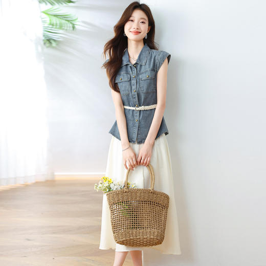 韩版百搭时尚牛仔两件套2025新款气质显瘦衬衫搭高腰半身裙套装XYFS6793 商品图1