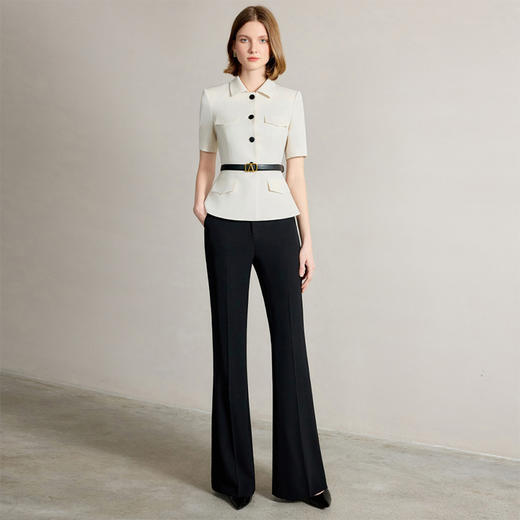 IWY/米白色气质干练通勤西装套裤女夏季短袖黑色职业装正式场合工作服CP2255 商品图0