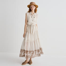 谜底连衣裙无袖女2025夏新品复古风通勤拼接合身X型长裙252ML0606