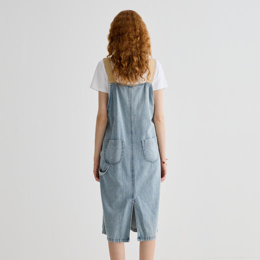 谜底连衣裙女2025夏季新品复古拼色牛仔宽松背带中长裙252ML0512 商品图2