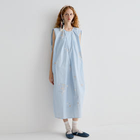 谜底连衣裙无袖女2025夏新品气质度假印花宽松H型中长裙252ML0609