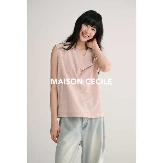 MAISON CECILE 三色/桑蚕丝荡领设计感简约优雅气质无袖背心上衣 商品图3