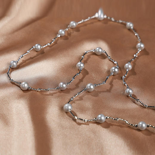 C-KS067满天星灰珍珠长条项链8mm左右微瑕 商品图3