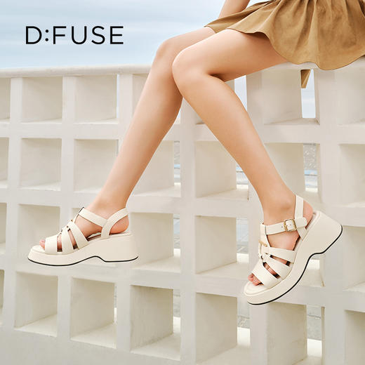 Dfuse迪芙斯2025夏季新款坡跟镂空罗马凉鞋增高厚底外穿女鞋DFD2115100 商品图1
