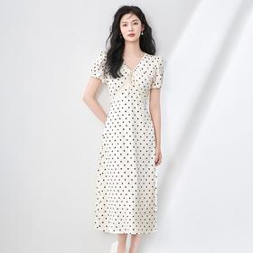 「高货wl」全新升级【铂金会员339/天猫459/差价120】(00107)洛诗琳高级感波点泡泡袖法式提花缎面蕾丝花边垂感连衣裙