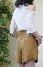 TYNVIE 芥末棕色围巾系带高腰短裤 商品图3