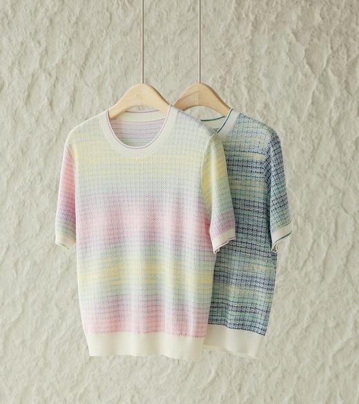 彩虹梦境多巴胺渐变花纱天丝真丝针织短袖T恤衫 商品图10