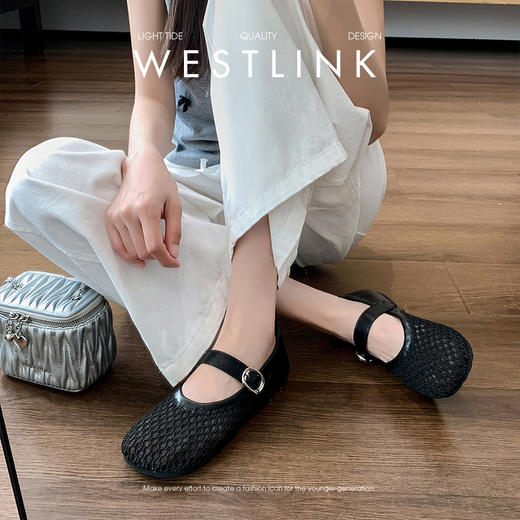 西遇镂空网面单鞋女新款夏季透气百搭圆头平底鞋软底玛丽珍鞋V1156806 商品图1