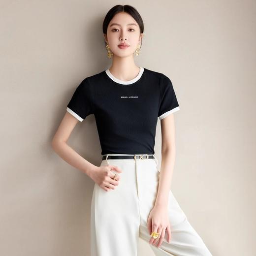 IWY/六色可选舒适感凉爽针织短袖T恤女弹力修身上衣百搭休闲打底衫夏季J25T001 商品图1