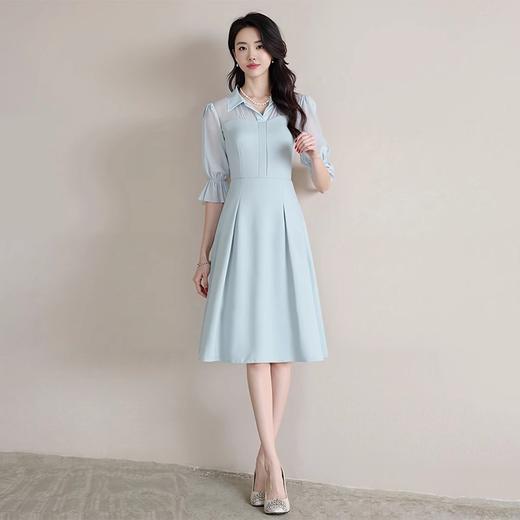 IWY/网纱拼接蓝色衬衫连衣裙轻职业装高端精致工作服女夏季Q1366 商品图3