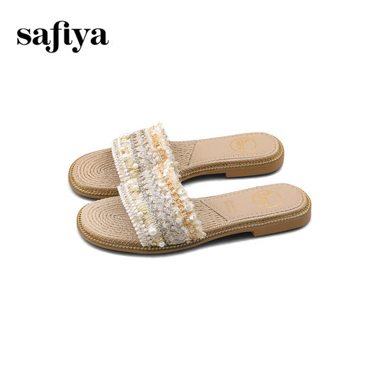 预售7天|Safiya/索菲娅2025小香风露趾外穿仙女珍珠休闲百搭软底一字拖SFD2110352 商品图6