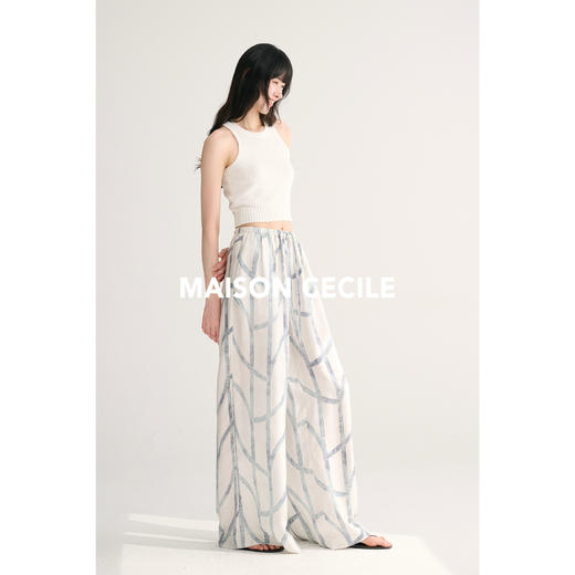 MAISON CECILE独家印花/100%桑蚕丝轻薄飘逸垂荡感透气慵懒阔腿裤 商品图4