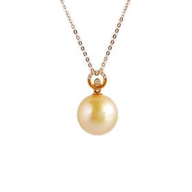 【天然正品】AU750黄金镶钻镶天然13.5MM香槟金色海水珍珠吊坠项链21.8*13.5*13.5MM（皆取最大值）女士现售价：3280！230325AH20