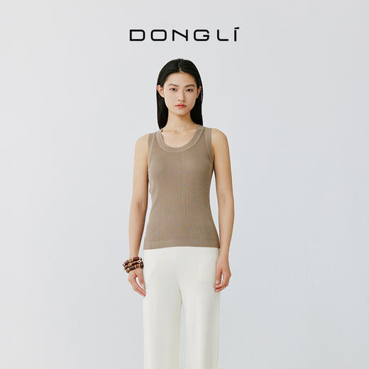 东黎 • 岛屿假日—空气动力 桑蚕丝山羊绒女士春夏抽条U领背心 2077 商品图2