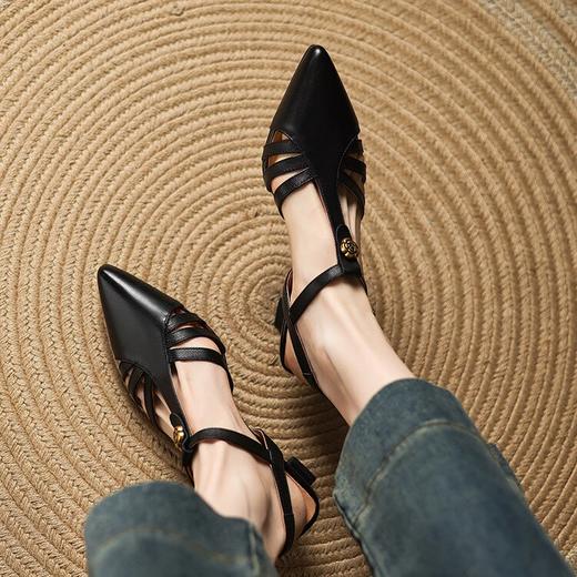 【预售5天】复古时尚尖头粗跟凉鞋夏季新款镂空丁字带罗马鞋气质百搭显瘦女鞋LD&7347 商品图3