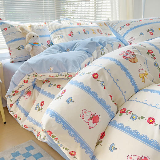 自然醒居家ins风纯棉被套单件100全棉床单床笠床裙150x200单人儿童卡通1.5被罩200x230被单枕套NH151 商品图0