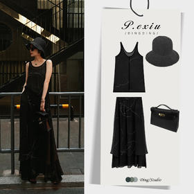 【巴黎美术馆】松弛感艺术线条背心半身裙套装W-62950