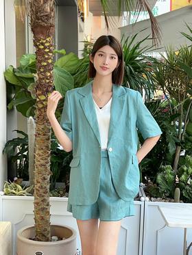 335439#亚麻短袖西装套装