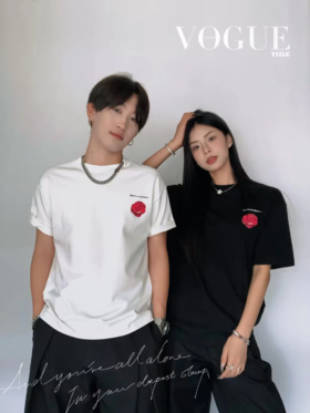 黑白玫瑰刺绣情侣装