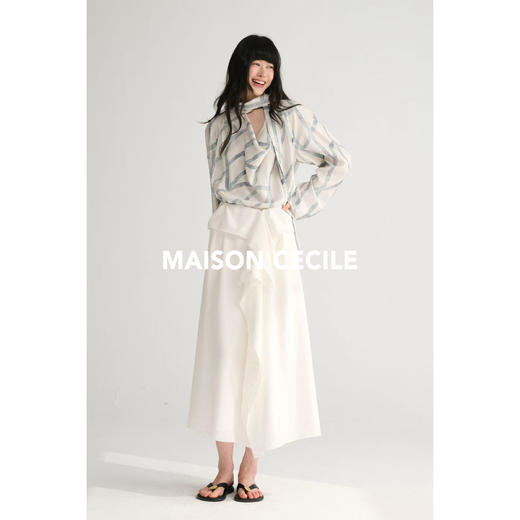 MAISON CECILE 法式极简立体荷叶边设计感开衩半身裙长款 商品图2