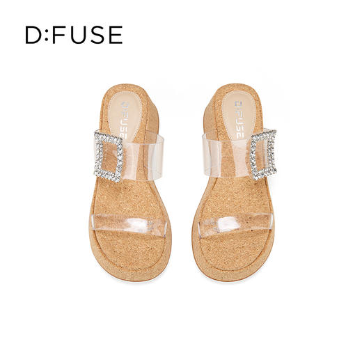 Dfuse迪芙斯2025夏季新款木纹拖鞋耀眼钻扣仙女风坡跟凉拖DFD2110001 商品图9