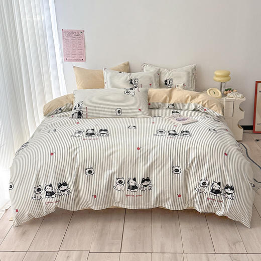 自然醒居家全棉ins风床上四件套北欧纯棉100简约床品男床单人被套床笠宿舍三件套NH150 商品图1