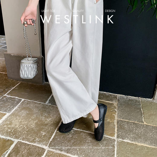 西遇镂空网面单鞋女新款夏季透气百搭圆头平底鞋软底玛丽珍鞋V1156806 商品图3