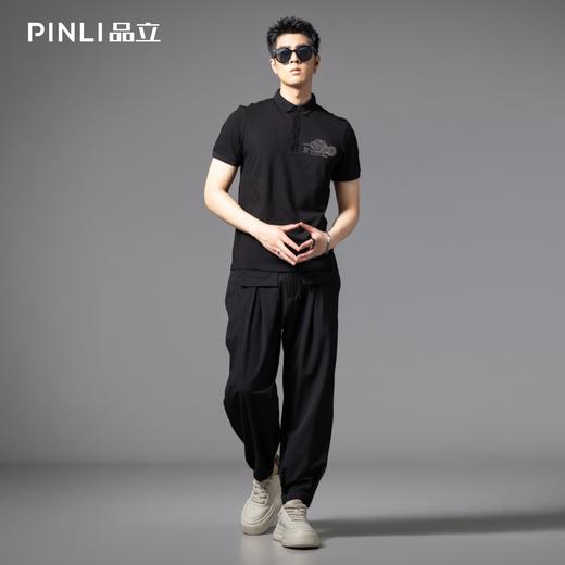 PINLI品立2025夏季新款男士短袖修身POLO衫贴布绣商务休闲体恤衫BG252112087 商品图1