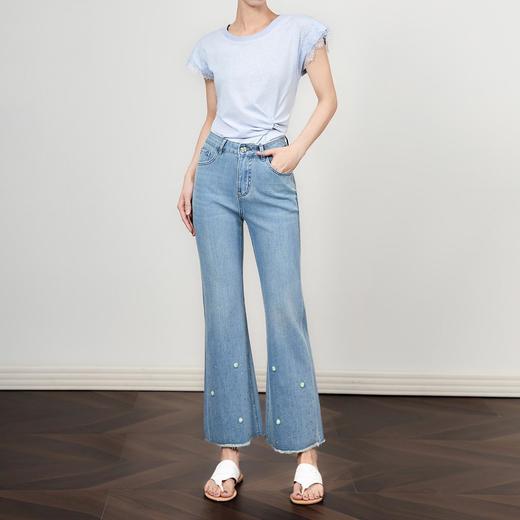 「高货wl」全新升级【铂金会员247/天猫329/差价82】(95125)洛诗琳重工钉珠烫钻牛仔裤2025小个子夏季薄款显瘦微喇裤 商品图0