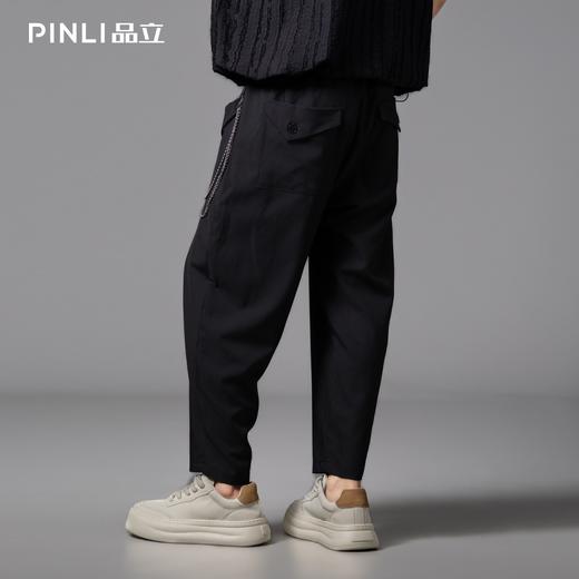 PINLI品立2025夏季新款男潮牌宽松九分裤百搭时尚黑色束脚休闲裤B252117075 商品图2