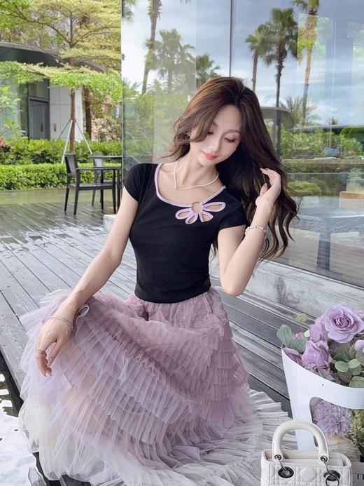 张心子【雏菊镂空T】夏日镂空显瘦收腰气质T恤上衣 U2505032 商品图2