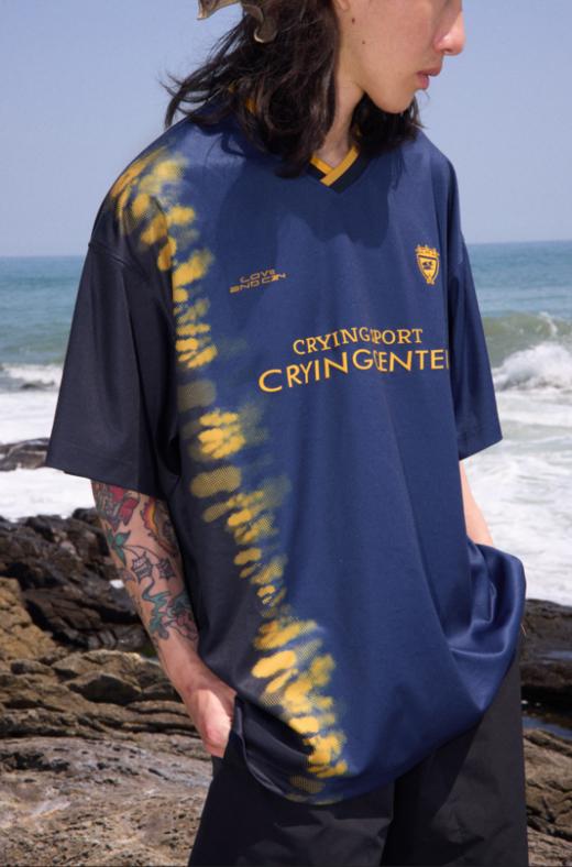 CryingCenter 扎染撞色v领球衣短袖t恤 哭喊中心 商品图3