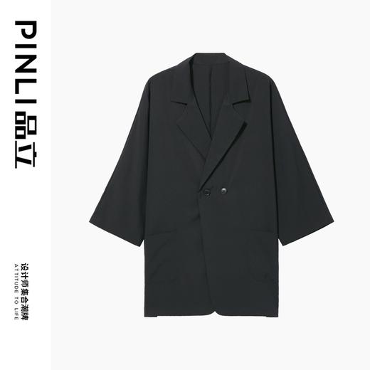 PINLI品立夏季新款男凉感冰丝宽松短裤潮牌黑色西装休闲套装V242117008 商品图6