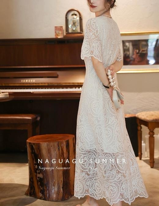 夏日天丝棉法式浪漫重工蕾丝镂空刺绣修身显瘦连衣裙 商品图4