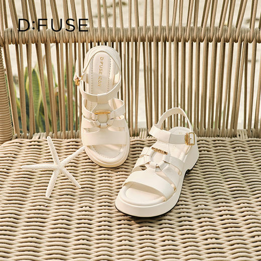 Dfuse迪芙斯2025夏季新款坡跟镂空罗马凉鞋增高厚底外穿女鞋DFD2115100 商品图4