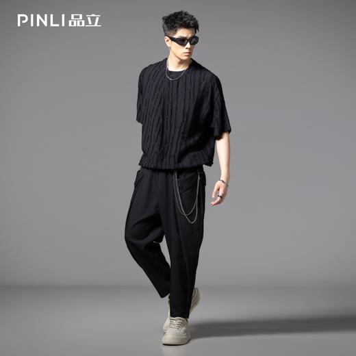 PINLI品立2025夏季新款男潮牌宽松九分裤百搭时尚黑色束脚休闲裤B252117075 商品图1