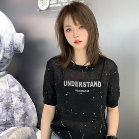 NC圆领印花字母毛织上衣50421（黑）夏季152131210321