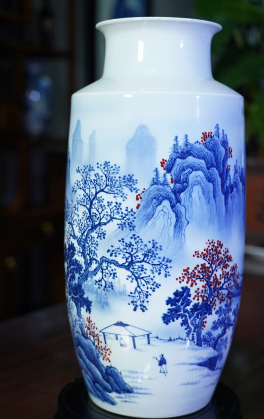 青花釉里红溪山秋韵赏瓶 商品图0