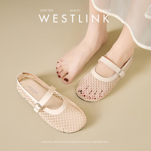 西遇镂空平底单鞋女新款夏季外穿网面透气玛丽珍鞋软底凉鞋V1156760 商品图2