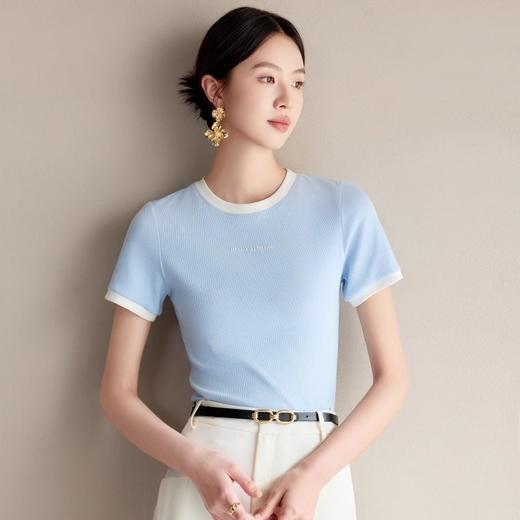 IWY/六色可选舒适感凉爽针织短袖T恤女弹力修身上衣百搭休闲打底衫夏季J25T001 商品图2