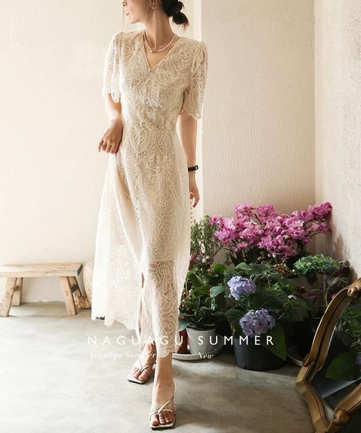 夏日天丝棉法式浪漫重工蕾丝镂空刺绣修身显瘦连衣裙 商品图2