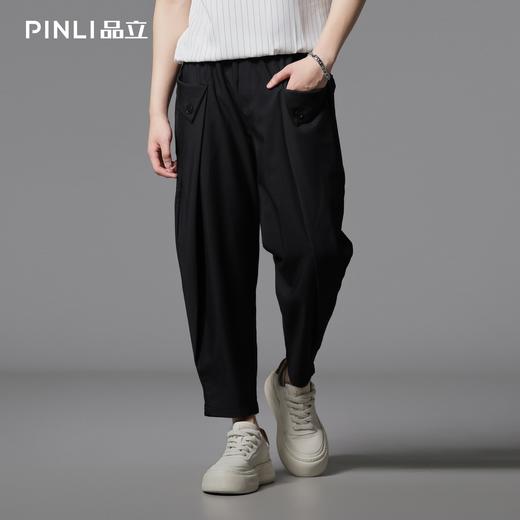 PINLI品立2025夏季新款男潮牌宽松九分裤百搭时尚黑色束脚休闲裤B252117075 商品图0