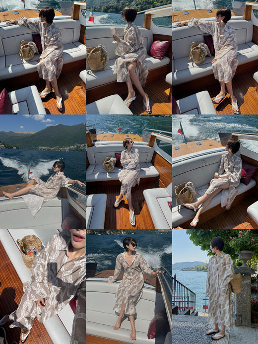 HIDEMI度假系列甄选进口多重水洗亚麻小众原创印花七分袖衬衫连衣裙 商品图1