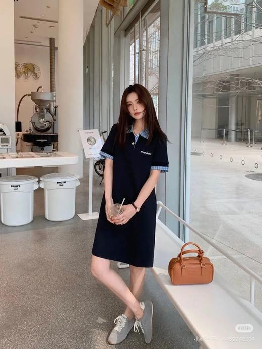 miumi*|缪 明星同款25ss 蓝色格纹polo连衣裙 商品图1