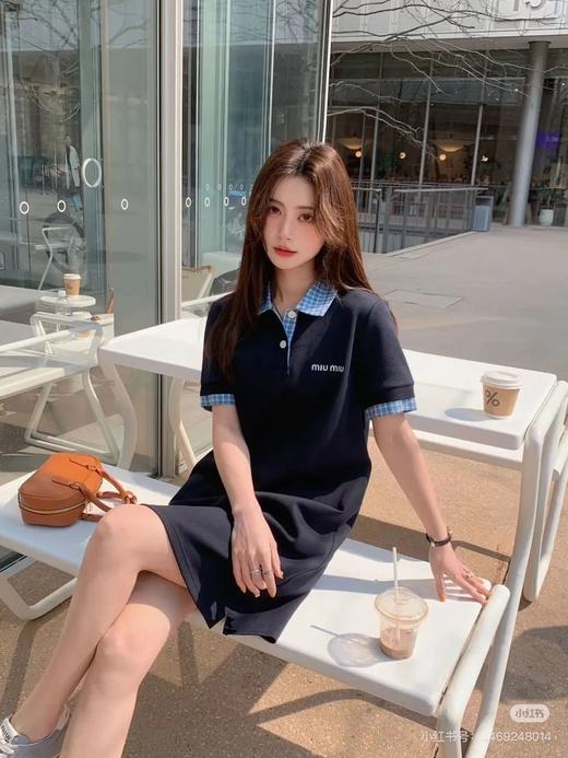 miumi*|缪 明星同款25ss 蓝色格纹polo连衣裙 商品图0